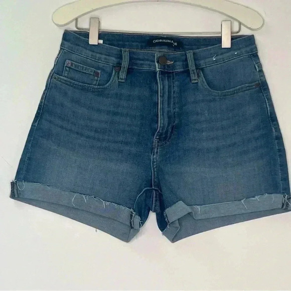 Calvin Klein Repreve High Rise cuffed Denim shorts Sz 27 - Picture 1 of 12